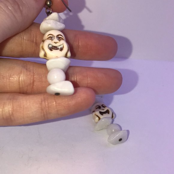 Laughing Buddha and Snowy Quartz Earrings - Picture 5 of 6